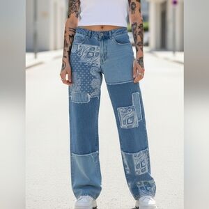 SHEIN 💙 Denim Patchwork Wide Leg Jeans Sz 28/Small